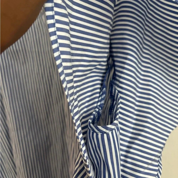 Zara Blouse XL Fairycore Peasant Blue White Stripe Ruffle Sleeve Cottagecore - Picture 7 of 7